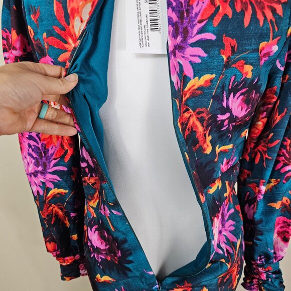 Hope & Ivy Green‎ Floral Midi Dress 8 High Neck Vibrant Bloomcore Button Detail - Picture 9 of 16